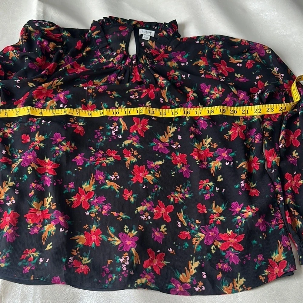 J. Crew Red and Pink Puff Sleeve Blouse